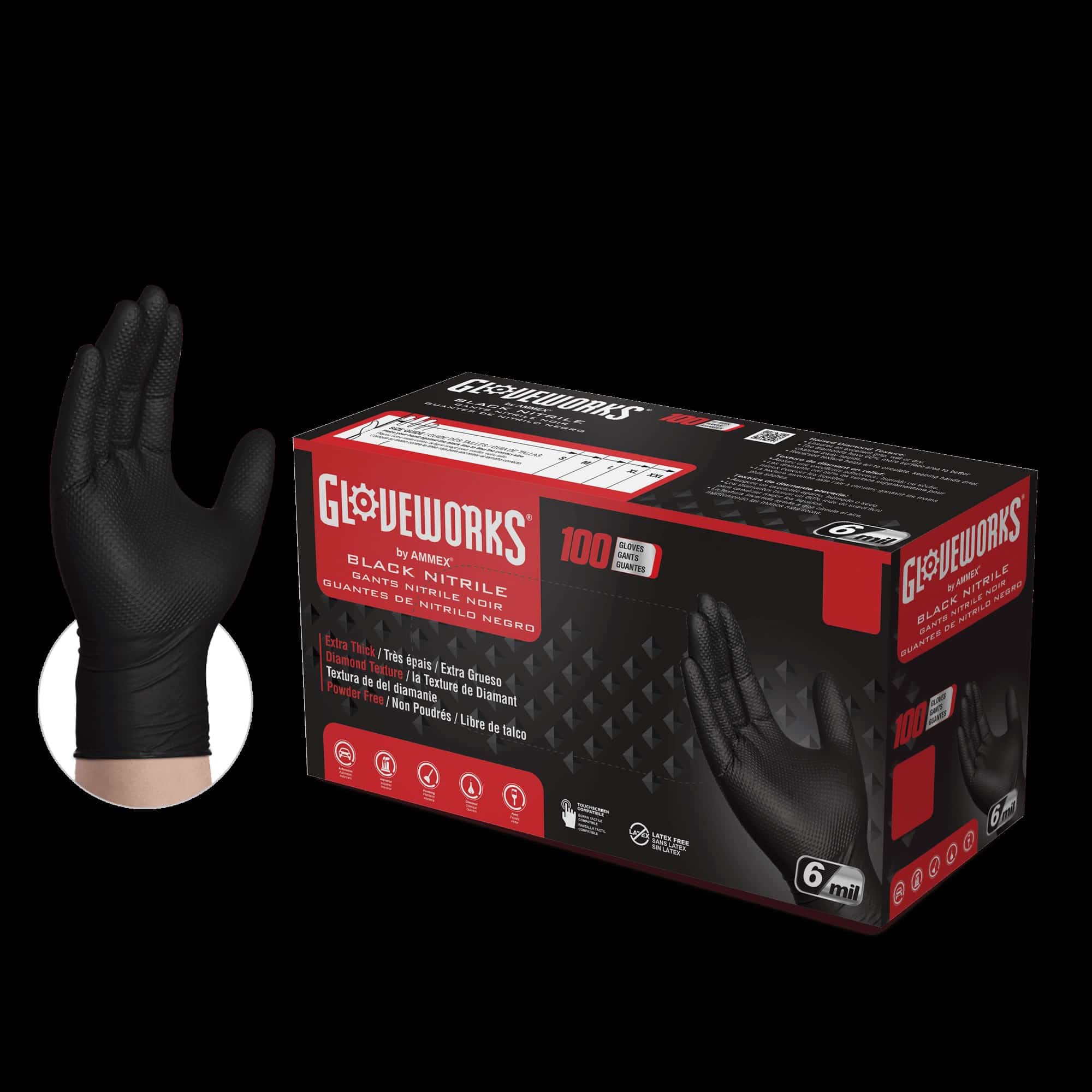 Heavy Duty Black Nitrile Gloves 6 MIL - Nitrile Mechanics Gloves