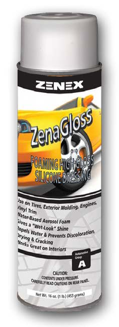 ZenaGloss high-gloss tire shine and silicone spray dressing.